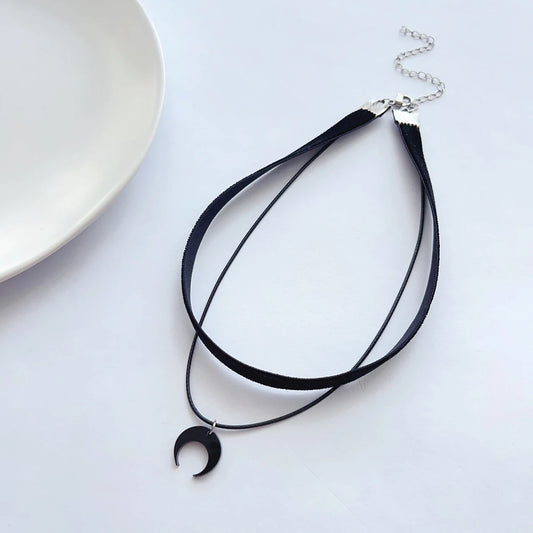 Cute Black Moon Crescent Velvet Choker